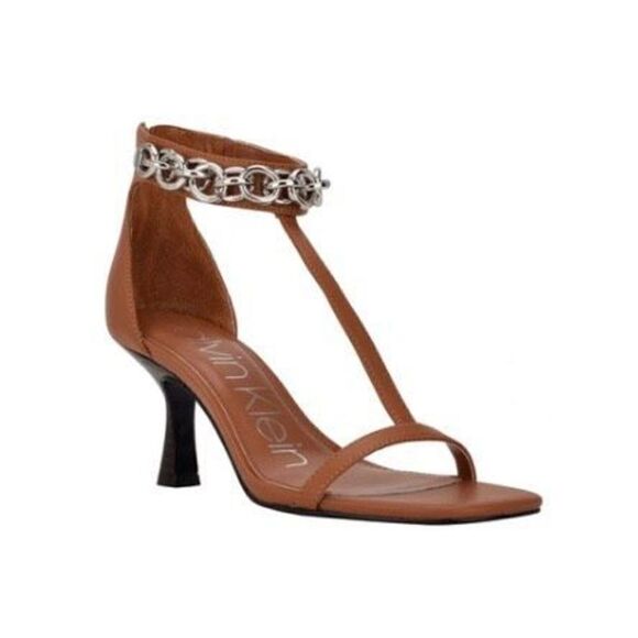 Calvin Klein Sandals Womens Size 8 Brown Chained Open Toe Heels - Picture 1 of 12